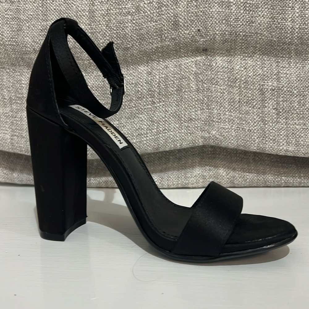 Black Satin Heeled Sandal -